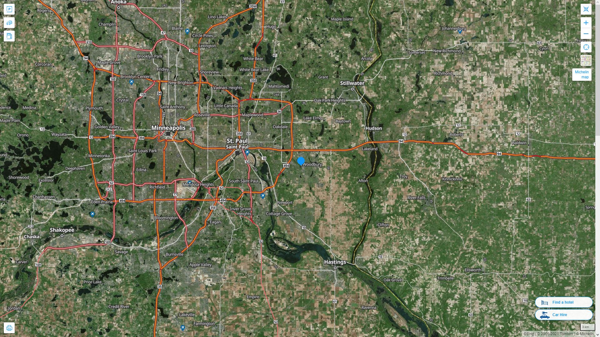 Woodbury Minnesota Highway and Road Map with Satellite View